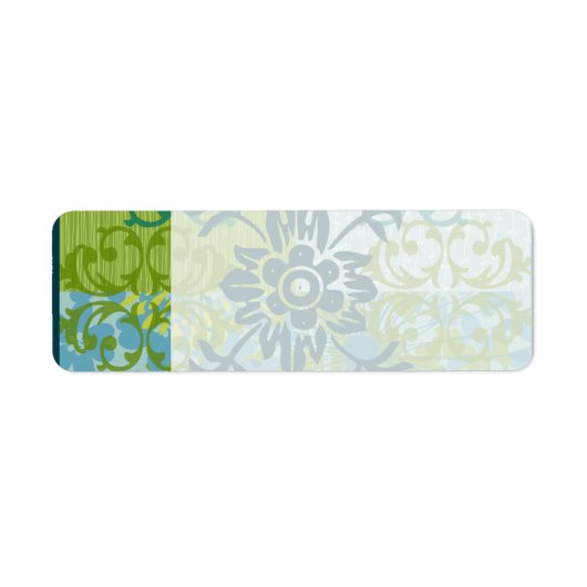  Elegant Blauw Groen Bloemen Damast Patroon Etiket (Voorkant)