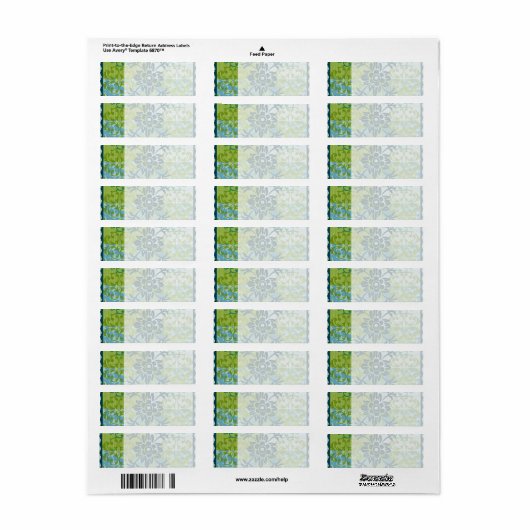  Elegant Blauw Groen Bloemen Damast Patroon Etiket (Full Sheet)