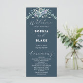 Elegant Blauw & Groen Bloemig Grijs Trouwprogramma (Staand voorkant)