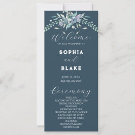 Elegant Blauw & Groen Bloemig Grijs Trouwprogramma