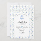 Elegant Blauw & Groen Bloemmotief met Traliewerk Kaart (Voorkant)