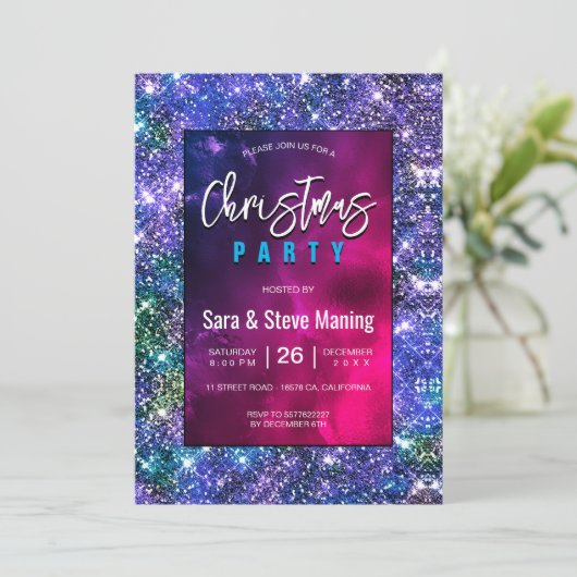 Elegant blauw groen faux Glitter Kerstmis Kaart (Staand voorkant)