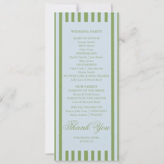 Elegant blauw groen gestreept huwelijksprogramma (Achterkant)