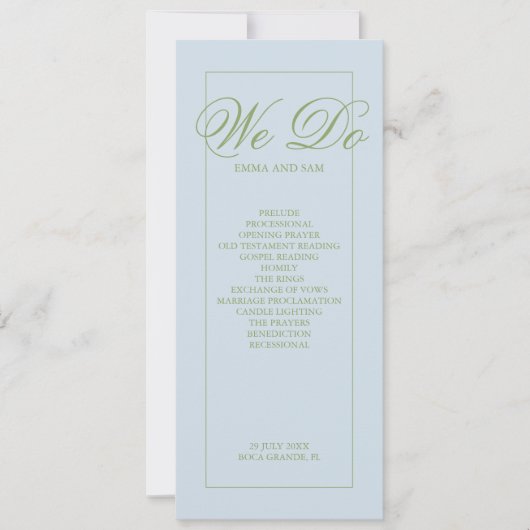 Elegant blauw groen gestreept huwelijksprogramma (Voorkant)