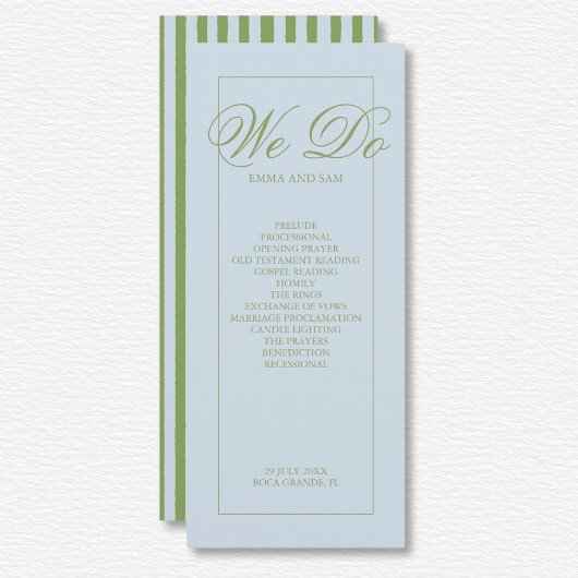 Elegant blauw groen gestreept huwelijksprogramma