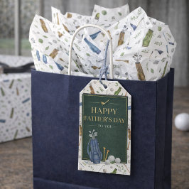 Elegant Blauw Groen Golf Thema Gelukkige Vaderdag Cadeaulabel