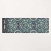Elegant blauw groen mandala patroon gepersonalisee yogamat (Achterkant (horizontaal))