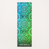 Elegant blauw groen mandala patroon gepersonalisee yogamat (Voorkant)