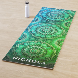 Elegant blauw groen mandala patroon gepersonalisee yogamat