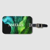 Elegant blauw groen marmer kunst faux glitter bagagelabel (Voorkant (horizontaal))