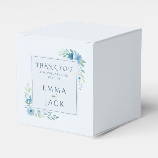 Elegant blauw groen namen bruiloft bedankdoosjes (Voorkant Zijde)