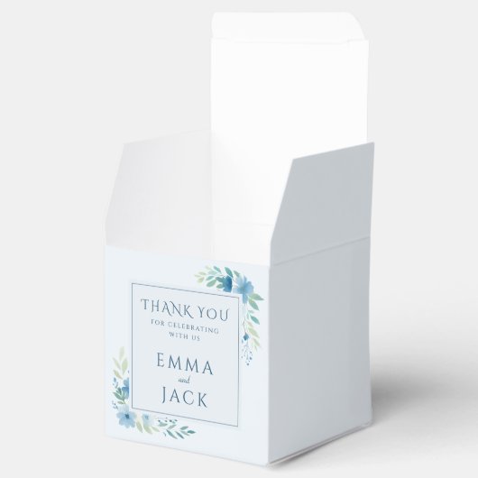 Elegant blauw groen namen bruiloft bedankdoosjes (Geopend)