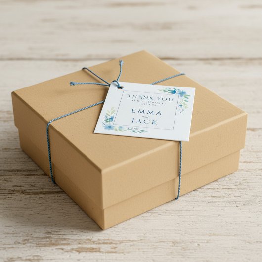 Elegant blauw groen namen bruiloft bedankjes labels