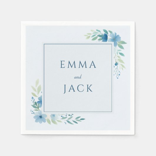 Elegant blauw groen namen bruiloft servet (Voorkant)