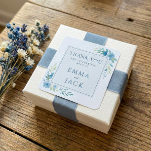 Elegant blauw groen namen bruiloft vierkante sticker