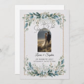 Elegant blauw groen Save the Date Uitnodiging (Voorkant / Achterkant)