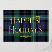 Elegant Blauw Groen Tartan Kerst Niet-Foto Folie Feestdagenkaart (Voorkant)