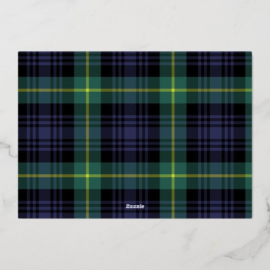 Elegant Blauw Groen Tartan Kerst Niet-Foto Folie Feestdagenkaart (Achterkant)