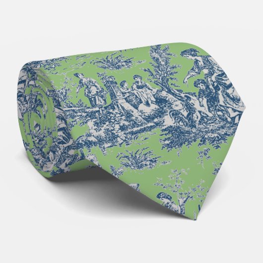 Elegant blauw groen toile de jouy bedrukt stropdas (Opgerold)