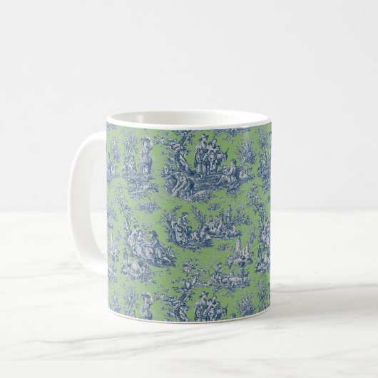 Elegant  blauw groen toile de jouy koffiemok (Voorkant links)