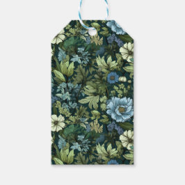 Elegant Blauw & Groen Victoriaans Wildflower Patro Cadeaulabel