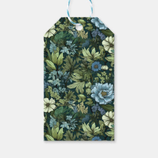Elegant Blauw & Groen Victoriaans Wildflower Patro Cadeaulabel