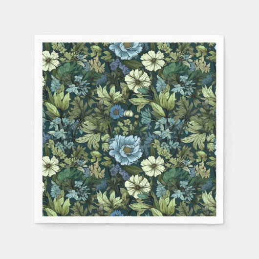 Elegant Blauw & Groen Victoriaans Wildflower Patro Servet (Voorkant)