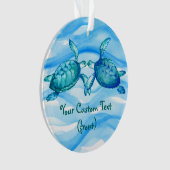 Elegant Blauw Groen Waterverf Kissing Zee Schildpa Ornament (voorkant)