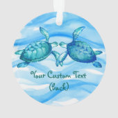 Elegant Blauw Groen Waterverf Kissing Zee Schildpa Ornament (achterkant)