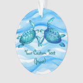 Elegant Blauw Groen Waterverf Kissing Zee Schildpa Ornament (voorkant)