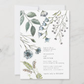 Elegant Blauw Groen Wildflower repetitie diner Kaart (Voorkant)