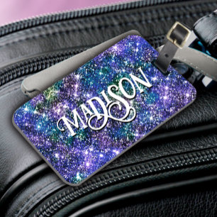 Elegant blauw groene faux Glitter monogram Luggage Bagagelabel