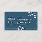 Elegant blauw handgetekende floral lijst minimalis visitekaartje (Achterkant)
