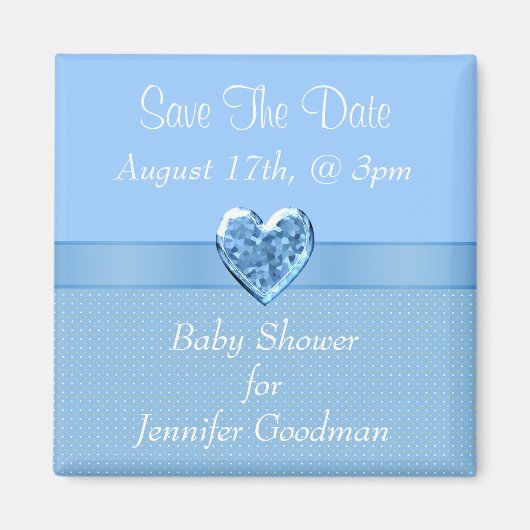 Elegant Blauw Hart Juweel Save The Date Baby showe Magneet (Voorkant)
