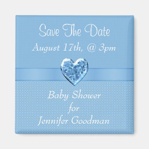 Elegant Blauw Hart Juweel Save The Date Baby showe Magneet