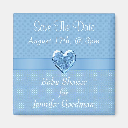 Elegant Blauw Hart Juweel Save The Date Baby showe Magneet (Voorkant)