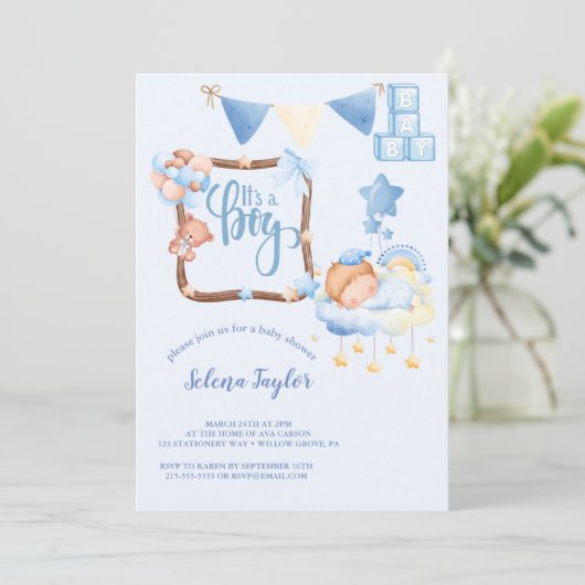 Elegant blauw Het is een Baby shower Kaart (Staand voorkant)