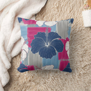 Elegant Blauw Hibiscus Bloempatroon (2) Kussen