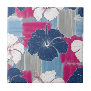 Elegant Blauw Hibiscus Bloempatroon (2) Tegeltje