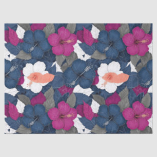 Elegant Blauw Hibiscus Bloempatroon (2) Tissuepapier