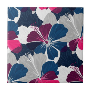Elegant Blauw Hibiscus Bloempatroon (6) Tegeltje