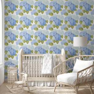 Elegant Blauw Hortensia Bloemen Patroon Behang