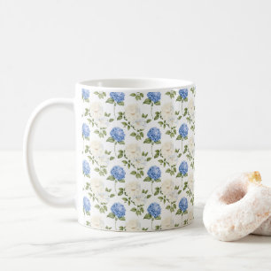 Elegant Blauw Hortensia Bloemen Patroon  Koffiemok