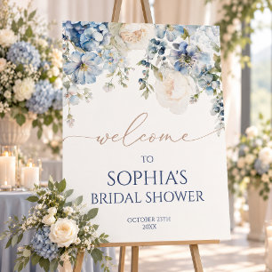 Elegant Blauw Hortensia Bruidsfeest Verwelkomingsb Poster