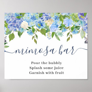 Elegant Blauw Hortensia Mimosa Bar Trouwbord Poster
