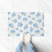 Elegant Blauw Hortensia Patroon Grijze Streep