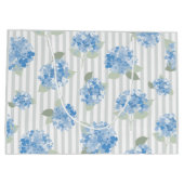 Elegant Blauw Hortensia Patroon Grijze Streep  Groot Cadeauzakje (Achterkant)