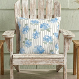 Elegant Blauw Hortensia Patroon Grijze Streep Kussen