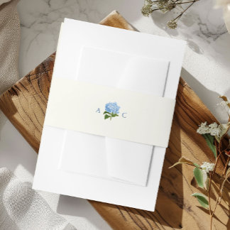 Elegant Blauw Hortensia Trouw Monogram Uitnodigingen Wikkel