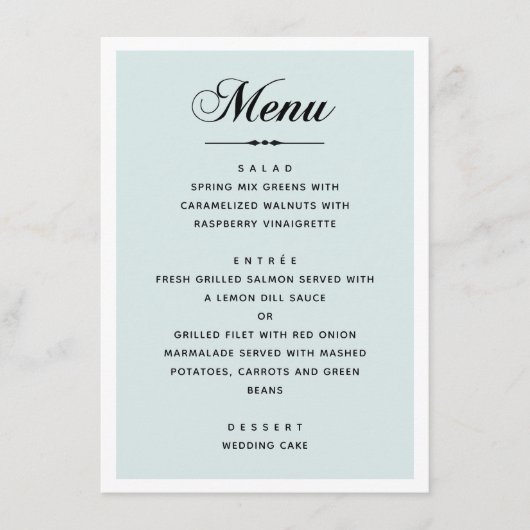 Elegant blauw huwelijk. Klassiek kalligrafie scrip Menu (Voorkant)